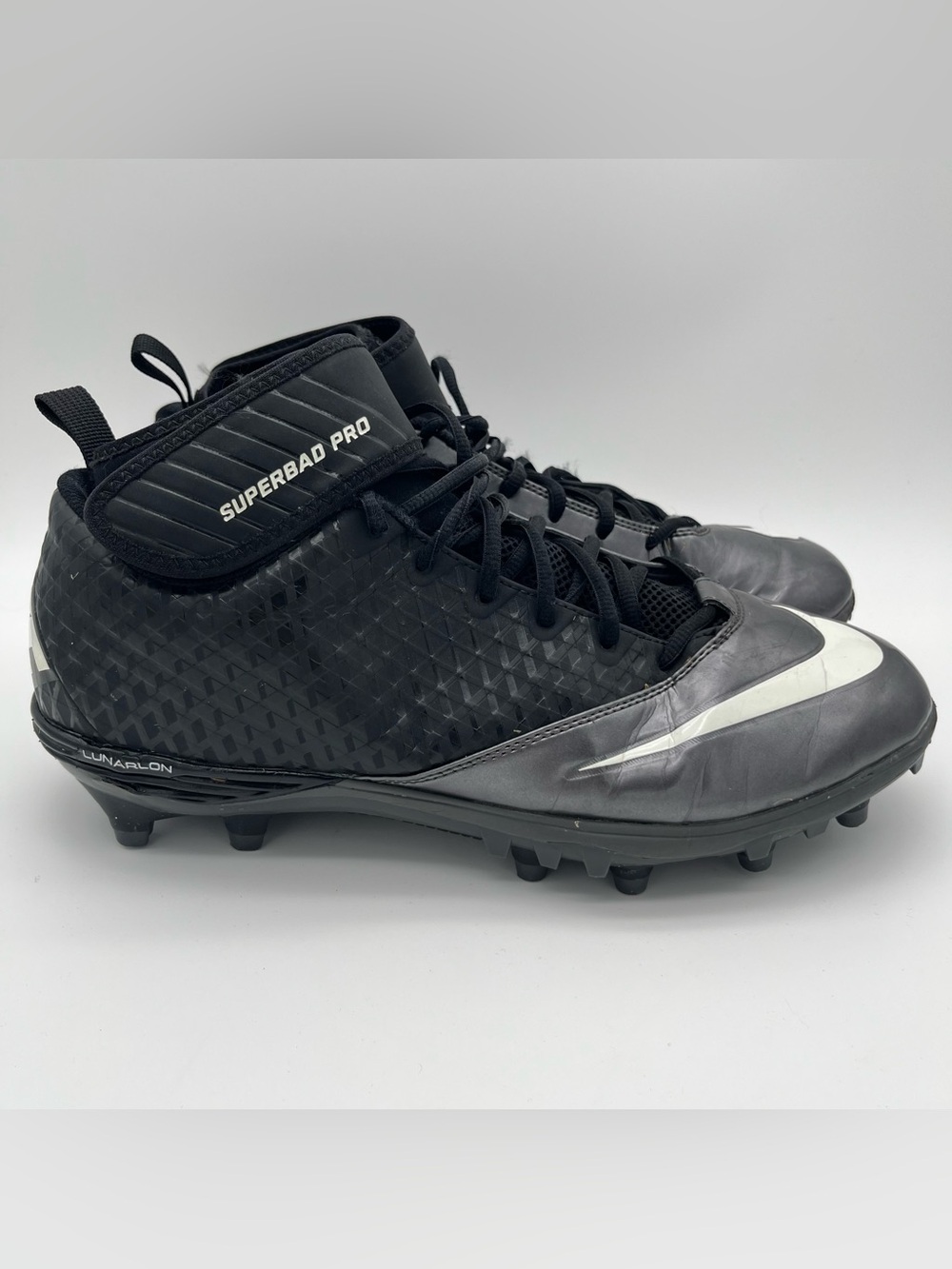 NIKE Lunar SuperBad PRO TD Mens Size 12.5 Black Silver Football Cleats